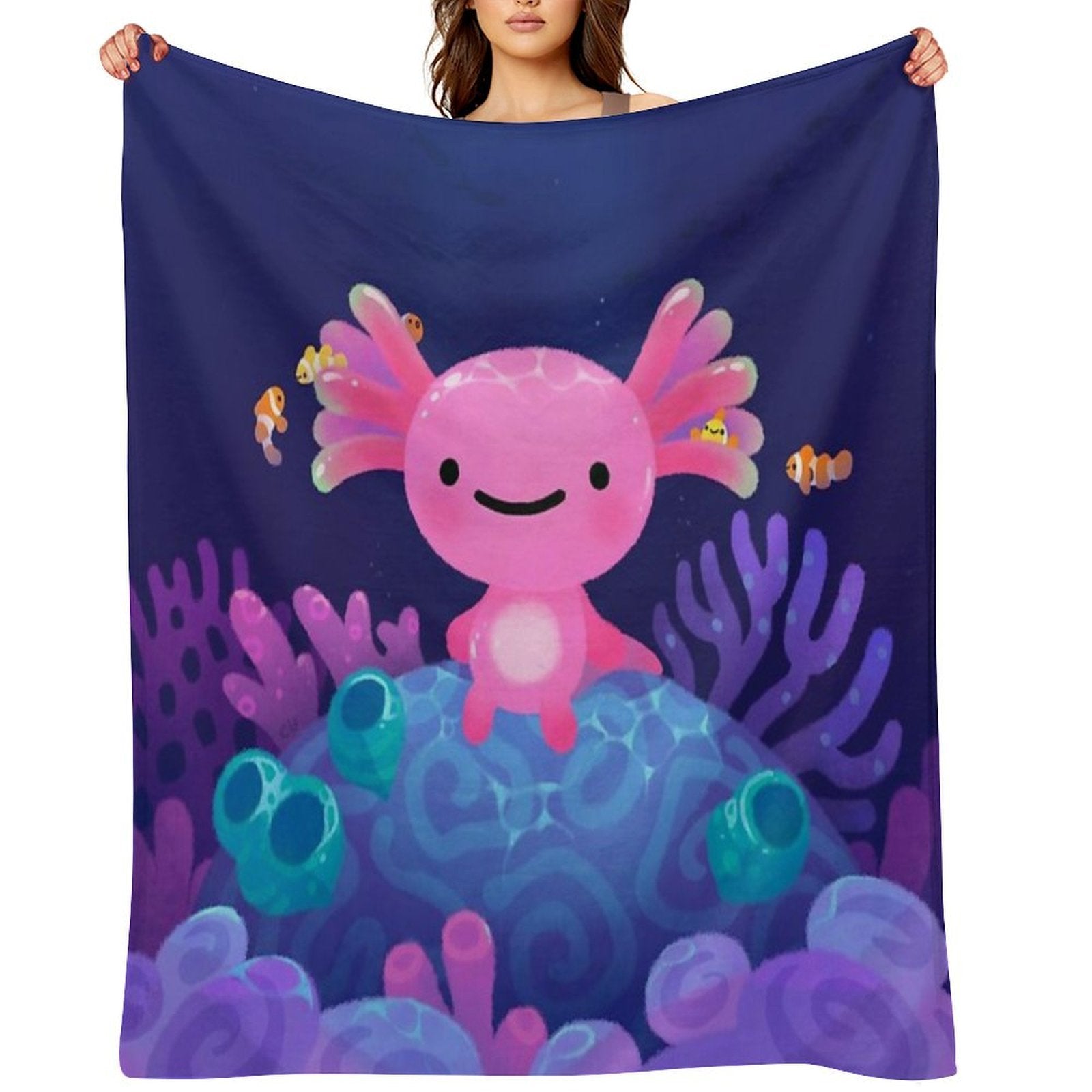 Coral Axolotl Quick-dry Throw Blanket