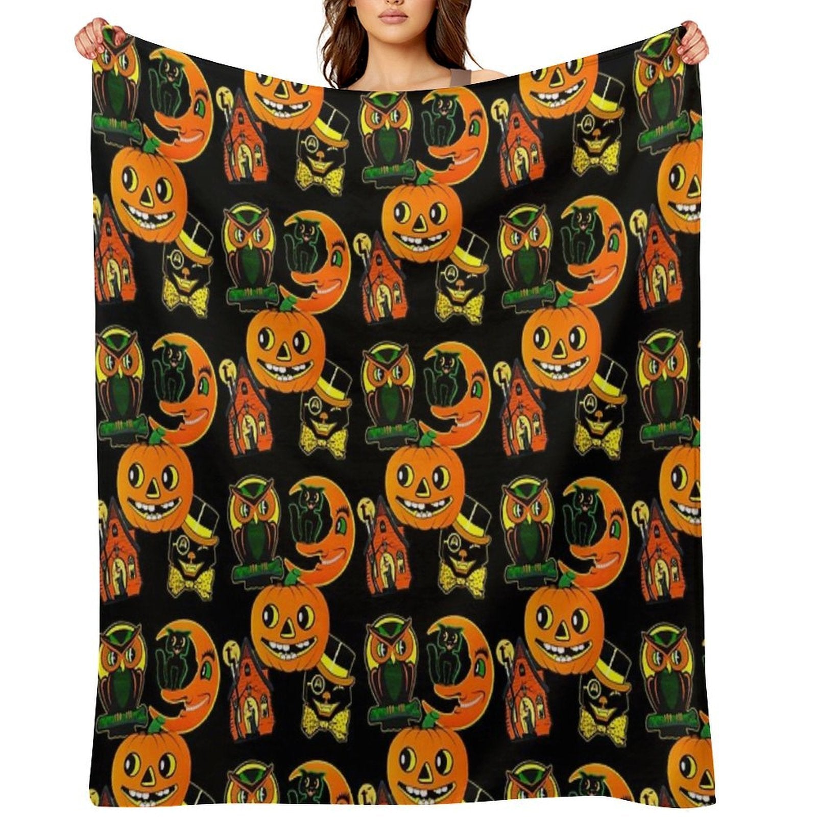 Vintage Halloween Decorations Multi-functional Throw Blanket