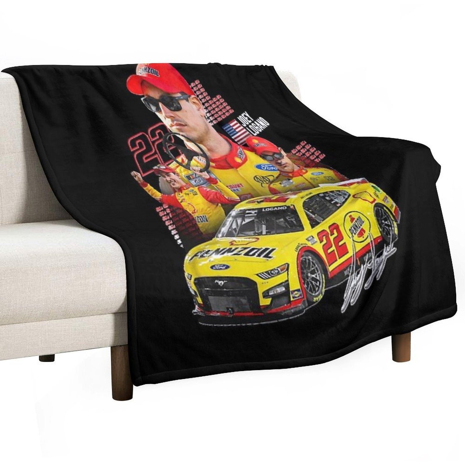 NEW Joey Logano NEXT GEN MUSTANG 2022 Graphic Classic Lightweight Throw Blanket