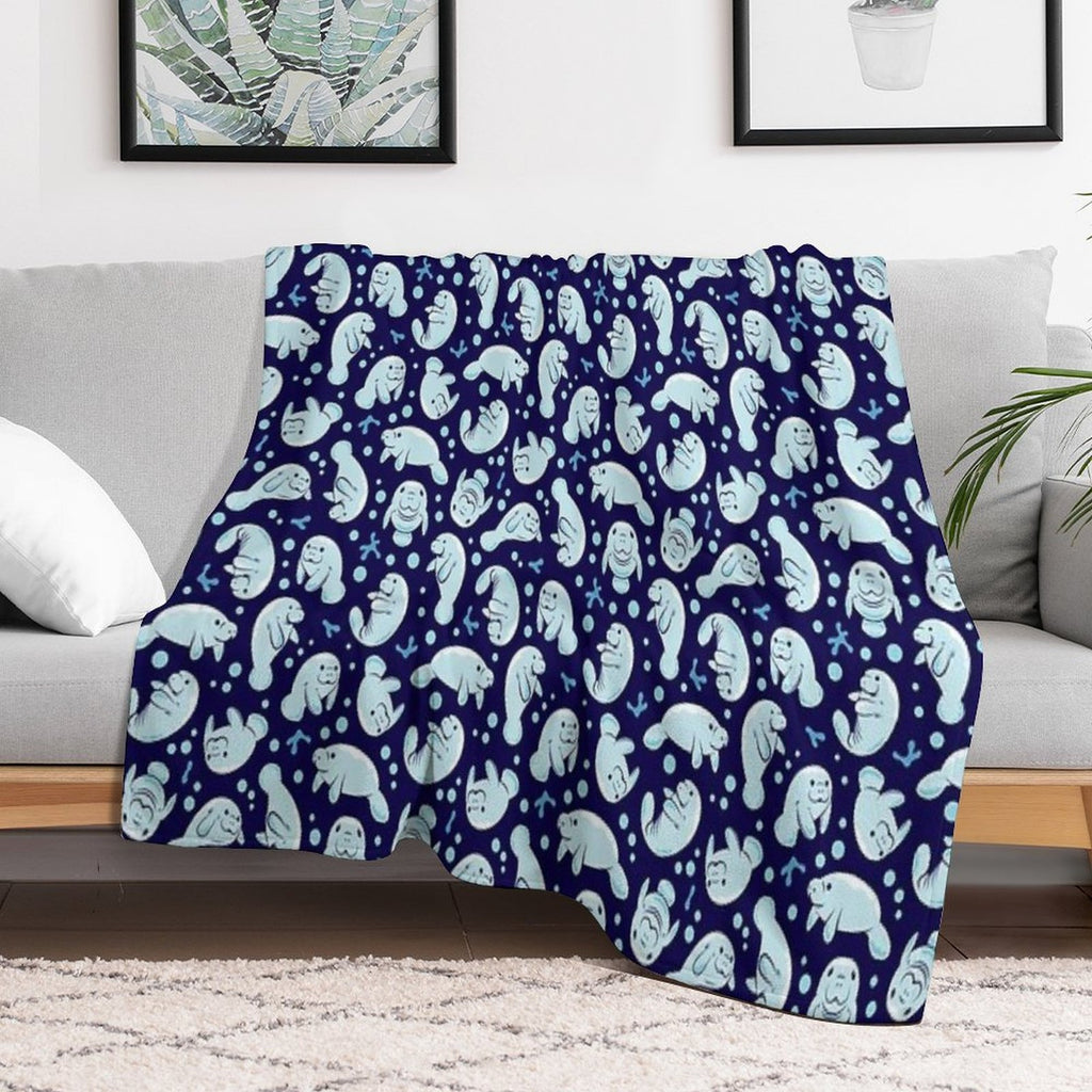 Cute Manatee Pattern - Blue Underwater Pattern Compact Throw Blanket