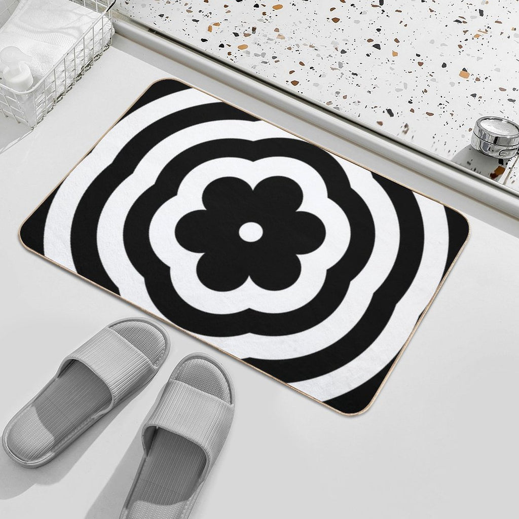 Black And White Rainbow Mod Flower  Dirt-Trapping Bath Mat