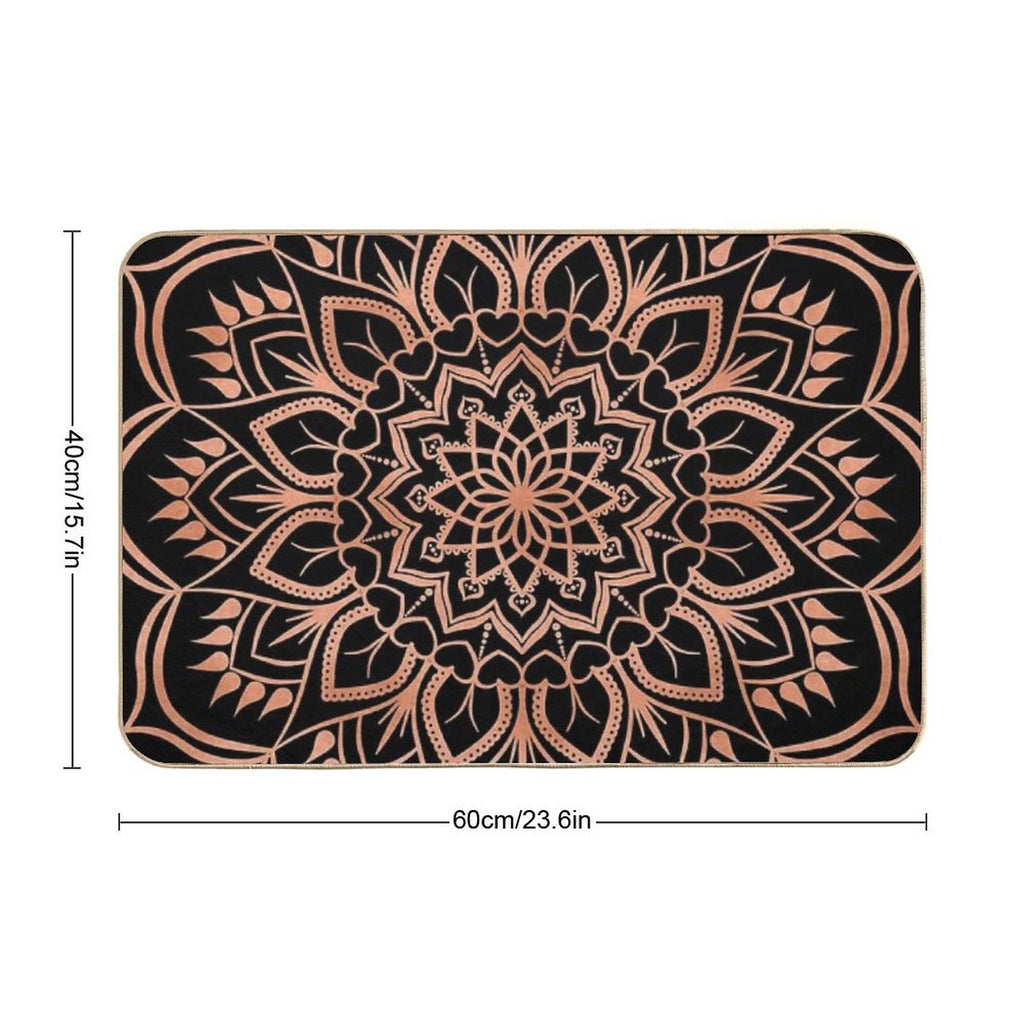 Rose Gold Mandala Pattern - Black  Rapid-Drying Bath Mat