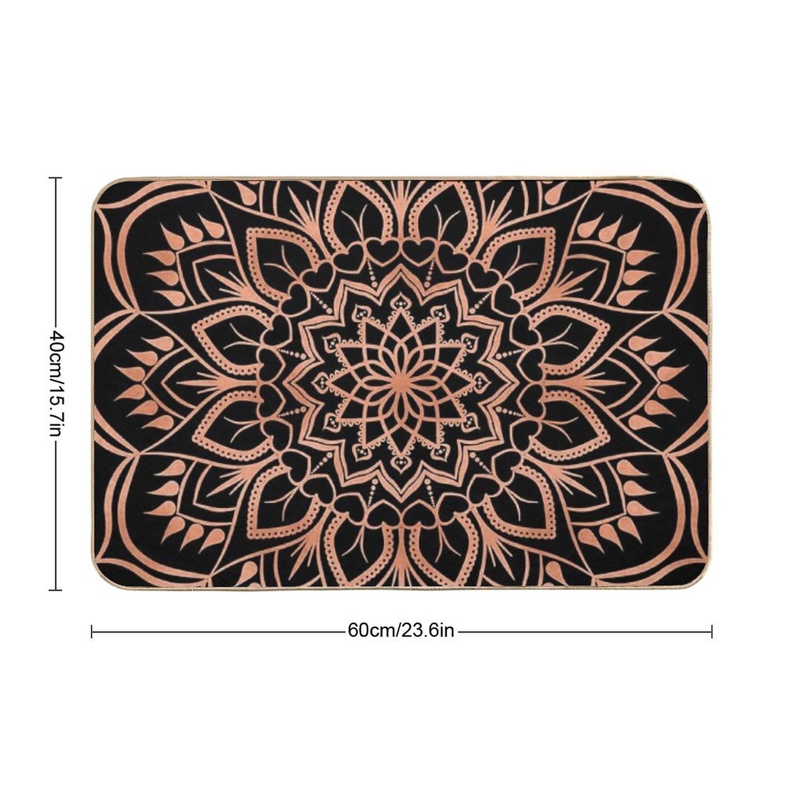Rose Gold Mandala Pattern - Black  Rapid-Drying Bath Mat
