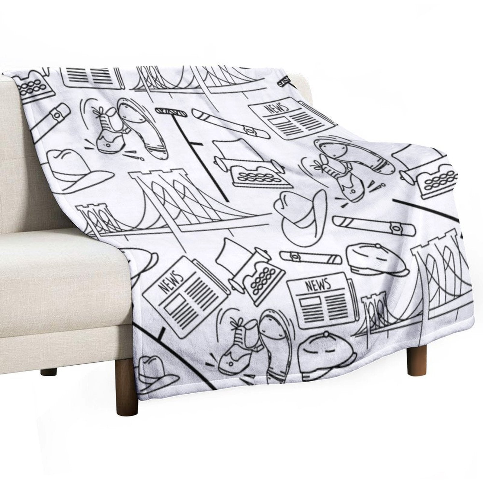 Newsies Doodles Collage Premium Throw Blanket