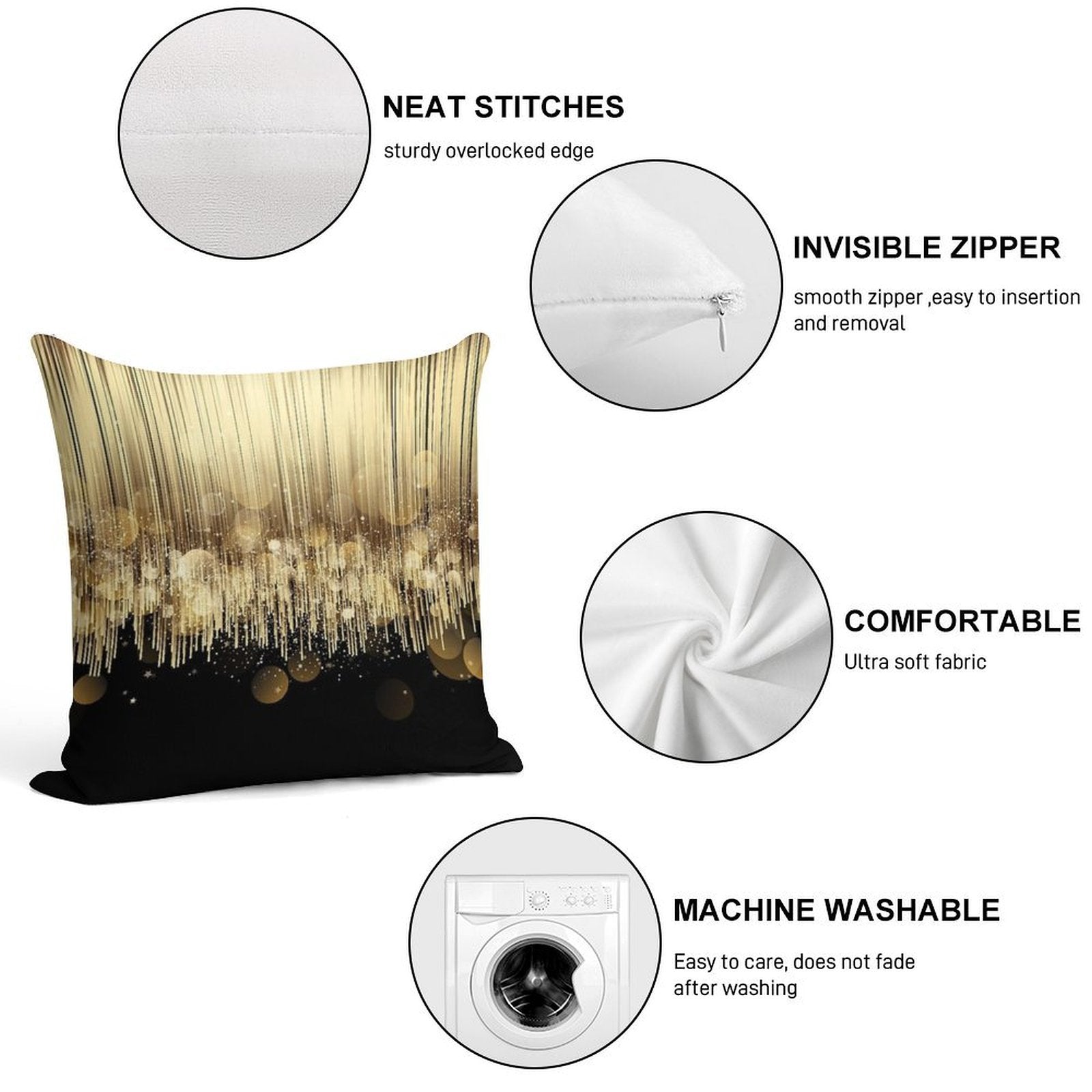 Black And Gold Soft Gift Ready Throw Pillow