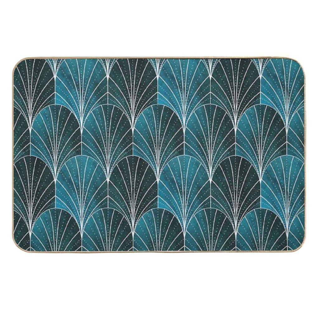 Art Deco Waterfalls  Textured Teal & White  Slip-Resistant Bath Mat