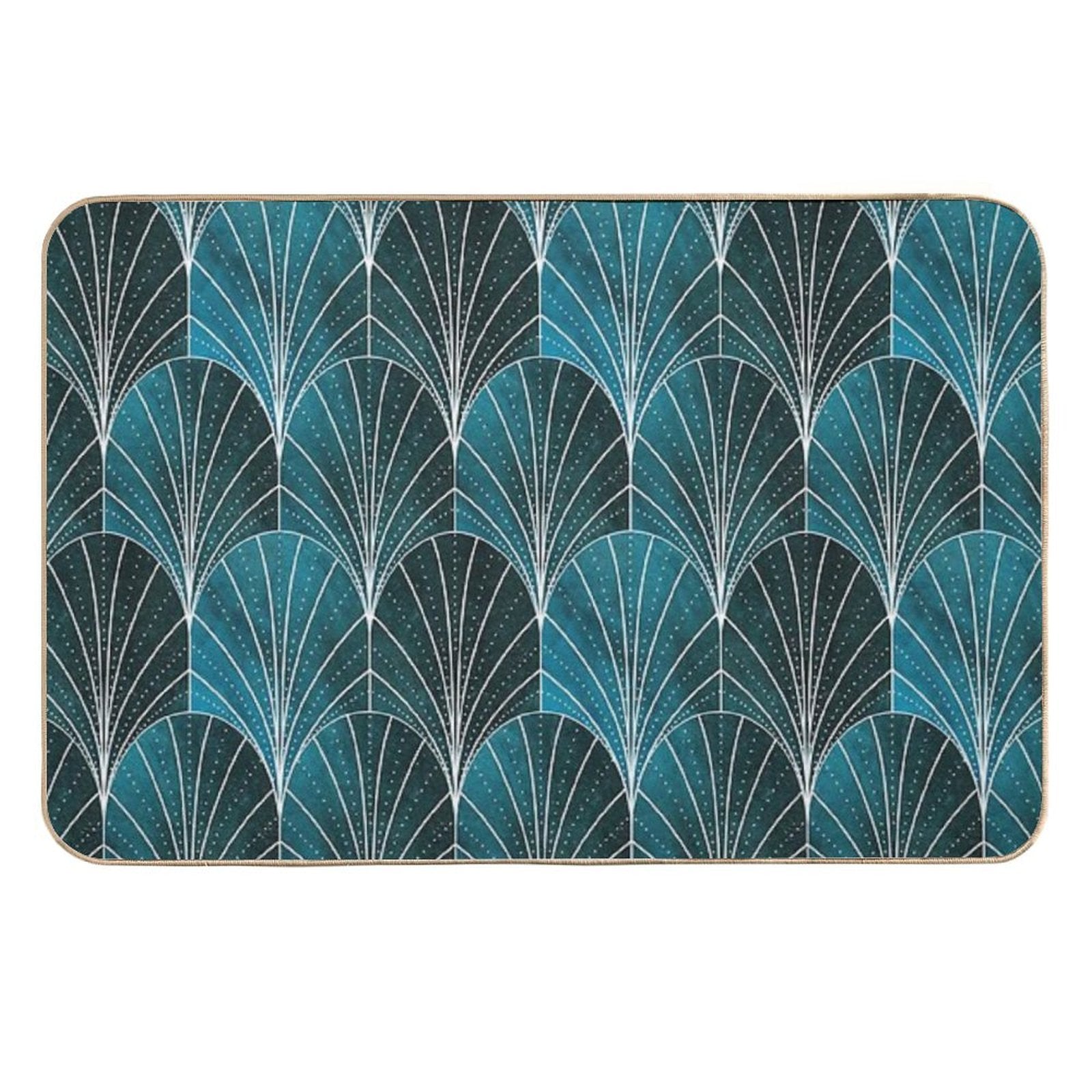 Art Deco Waterfalls  Textured Teal & White  Slip-Resistant Bath Mat