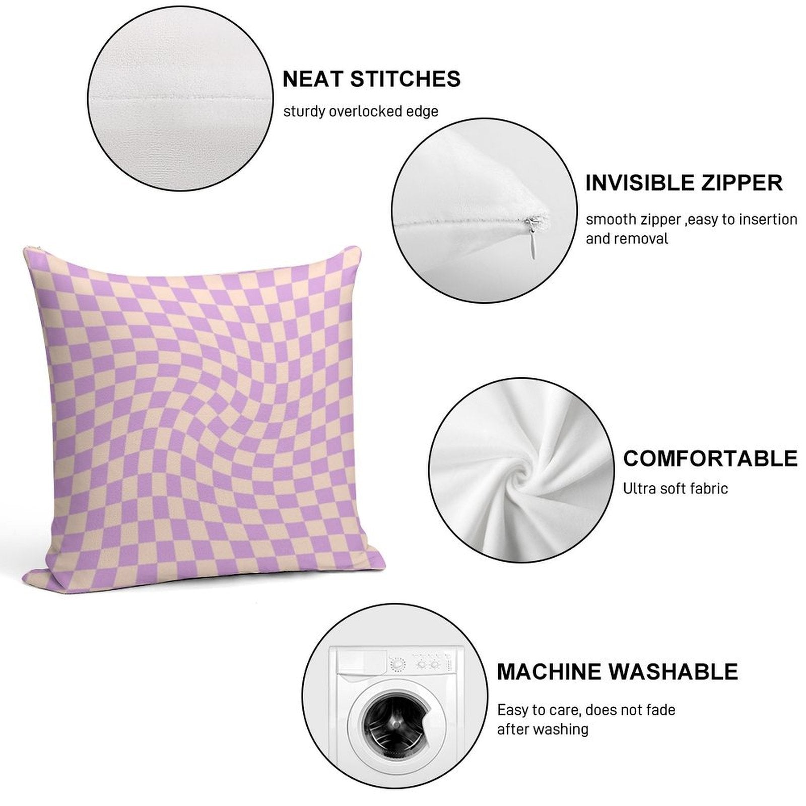 Check V - Lilac Twist Soft Short Plush Fabric Throw Pillow
