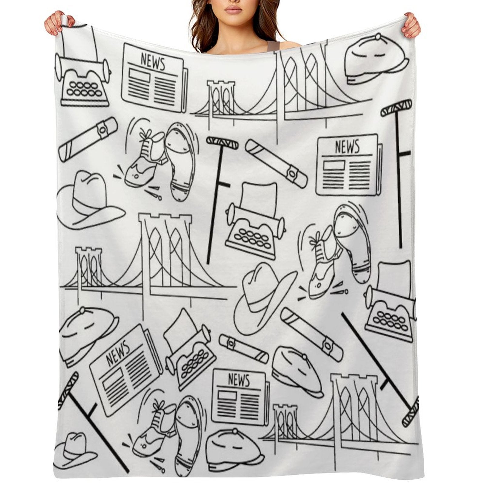 Newsies Doodles Collage Premium Throw Blanket