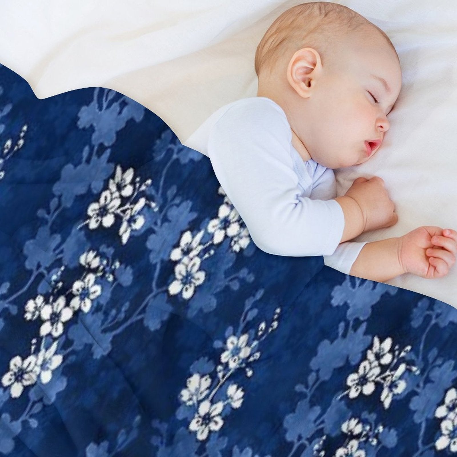 Sakura Blossom in Deep Blue Velvety-soft Throw Blanket
