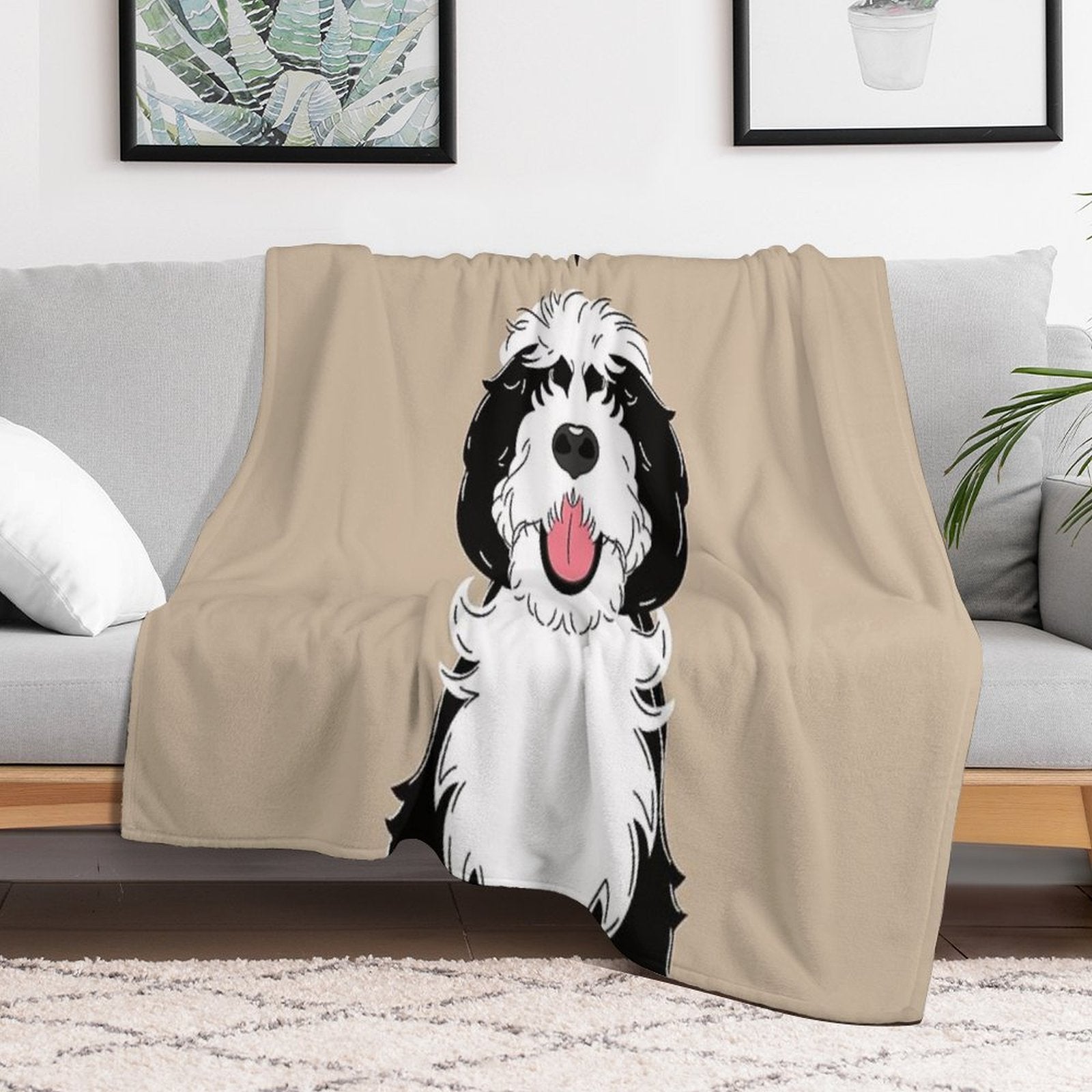 LOVE Black And White Sheepadoodle 1 Easy Care Throw Blanket