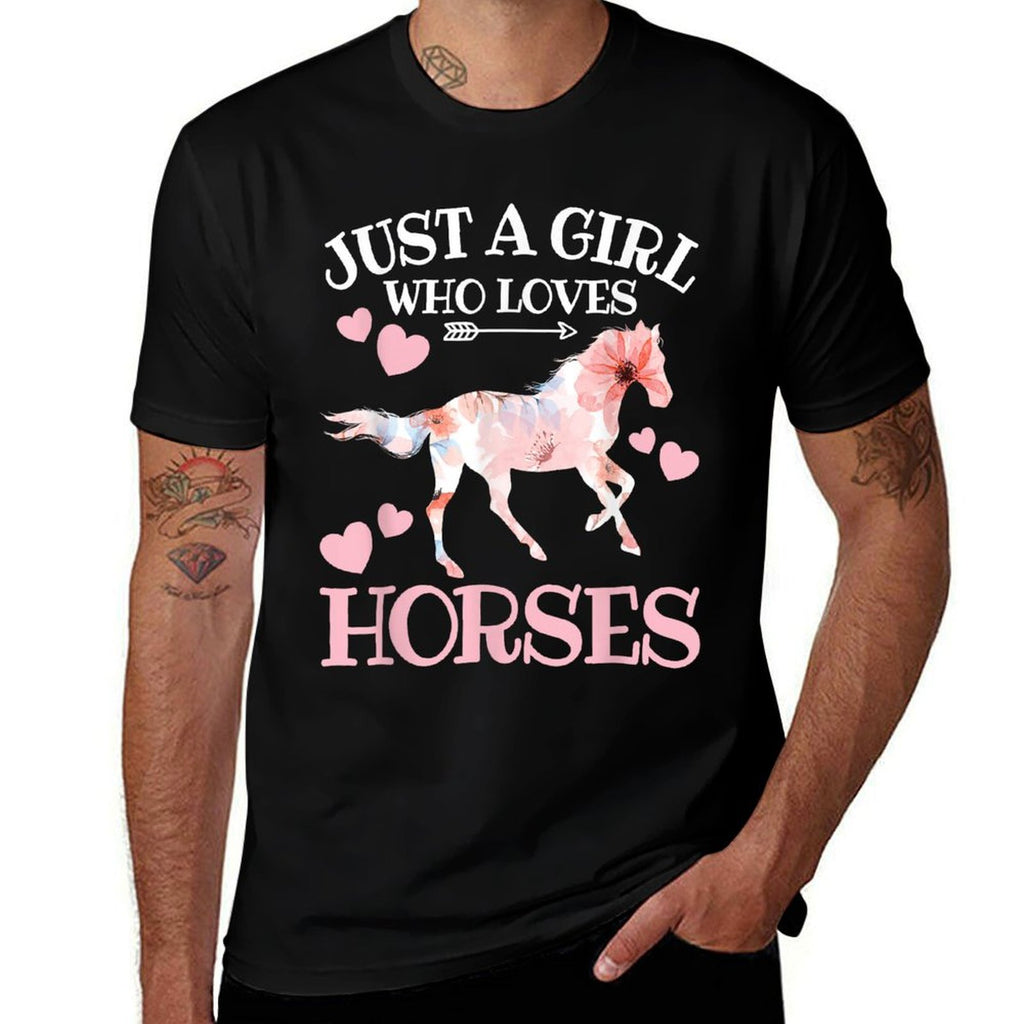 Just A Girl Who Loves Horsesn Girls Horse Lover  Ribbed Collar T-Shirt