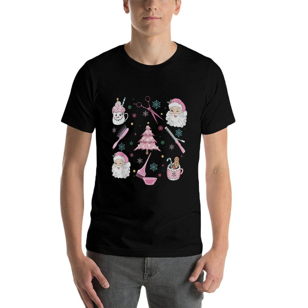 Retro Christmas Hairstylist Santa Coffee Latte Hairdresser Comfortable T-Shirt