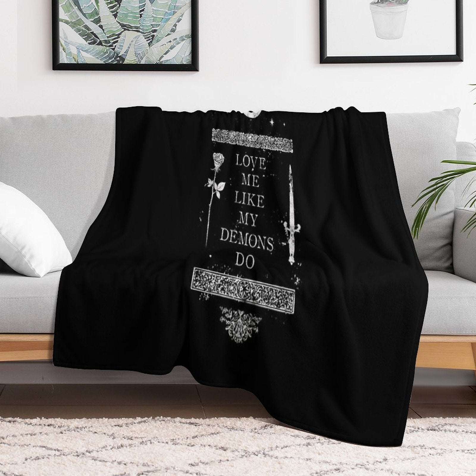 Occult Gothic Grunge Love Me Like My Demons Do Witch Moon Design Premium Throw Blanket