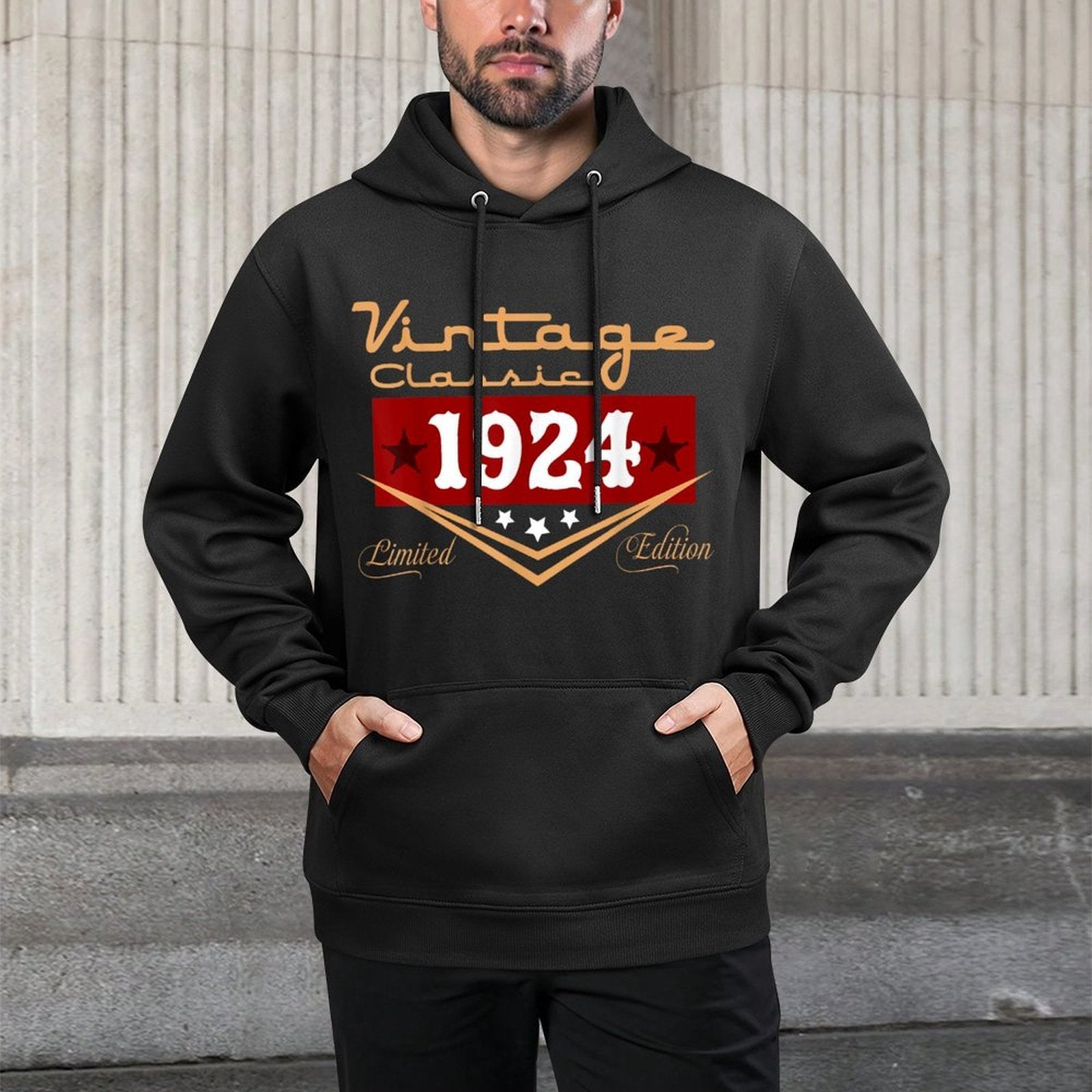 Vintage 101th Birthday Decoration Vintage 1924 101 Years Old Kangaroo Pocket Hoodie