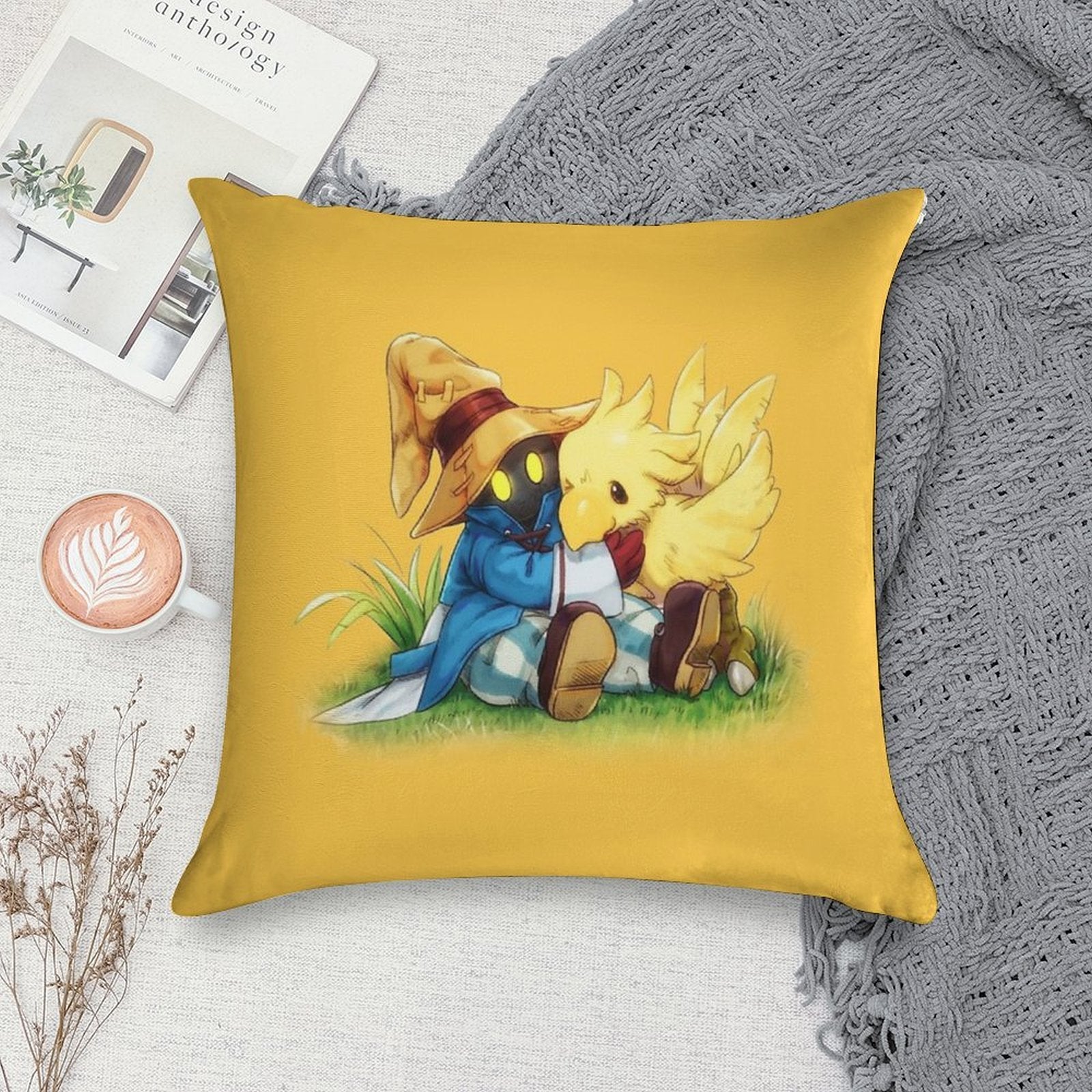Chocobo & Vivi Final Fantasy 9 Soft Short Plush Fabric Throw Pillow