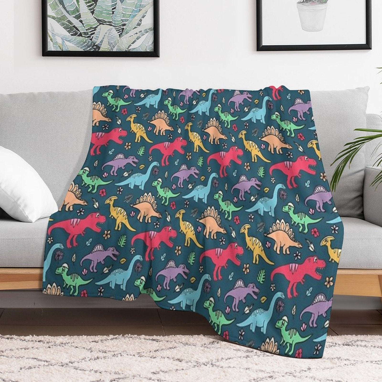 Dino Party - Dinosaur Pattern Multi-functional Throw Blanket