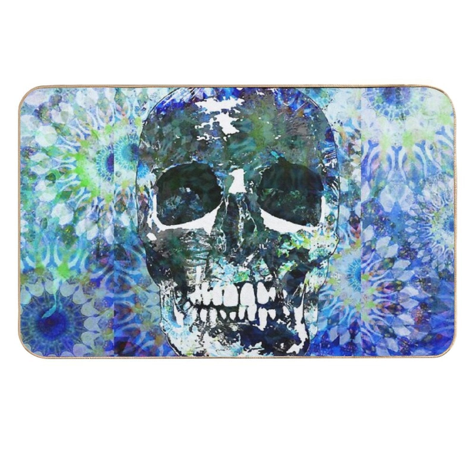 Blue Mandala Candy Skull Art  High-Traffic Bath Mat