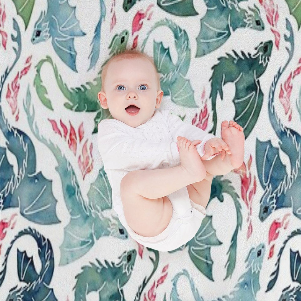 Dragon Fire Blue & Green Quick-dry Throw Blanket