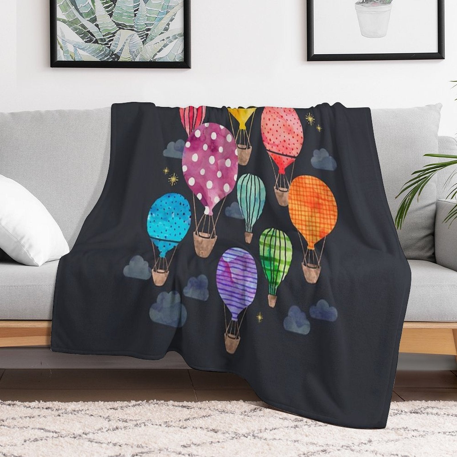 Hot Air Balloon Night Premium Throw Blanket