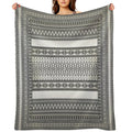 Greek Key Border Cream White Black Floral Premium Throw Blanket