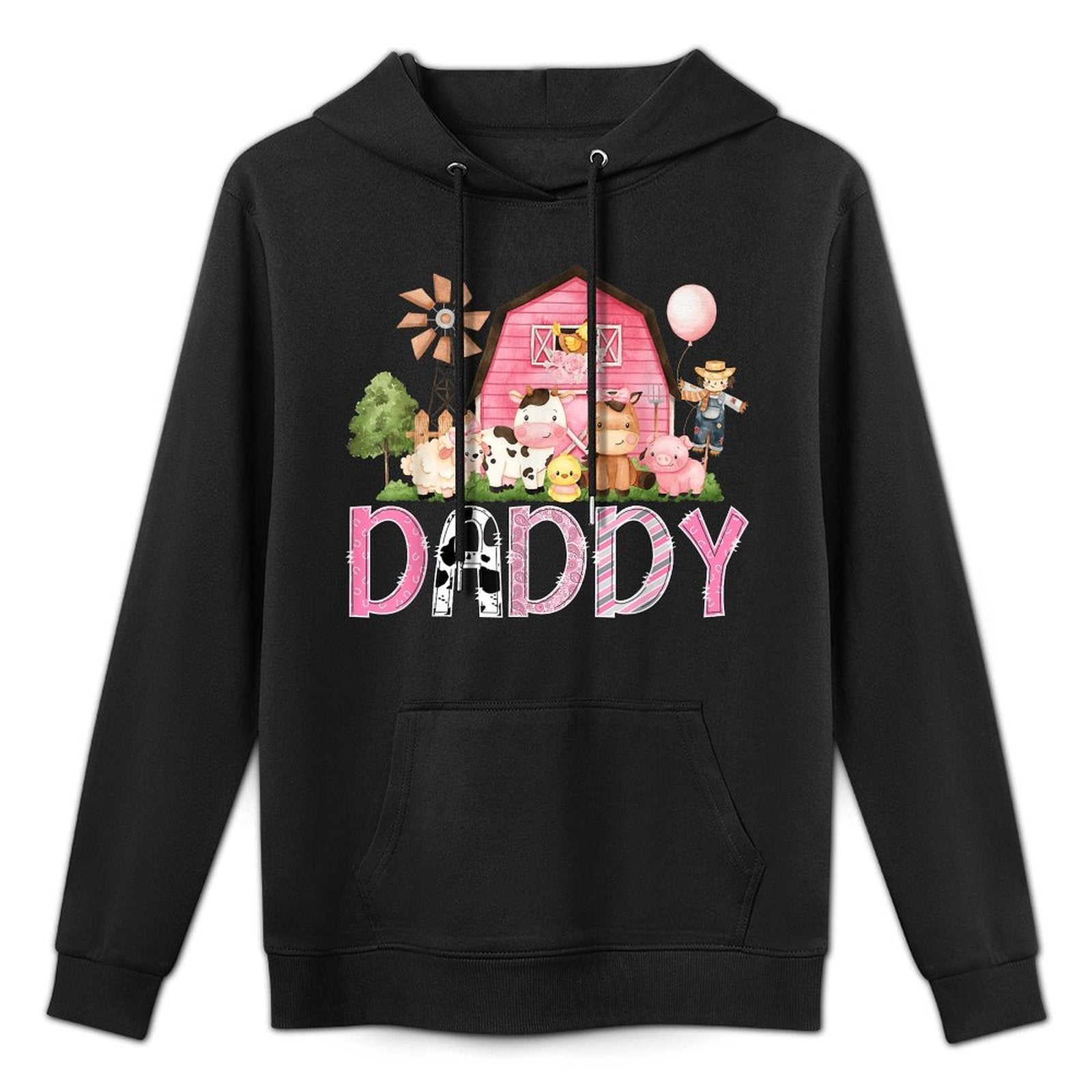 Daddy Pink Farm Cow Birthday Girl Matching Family Relaxed Fit Hoodie