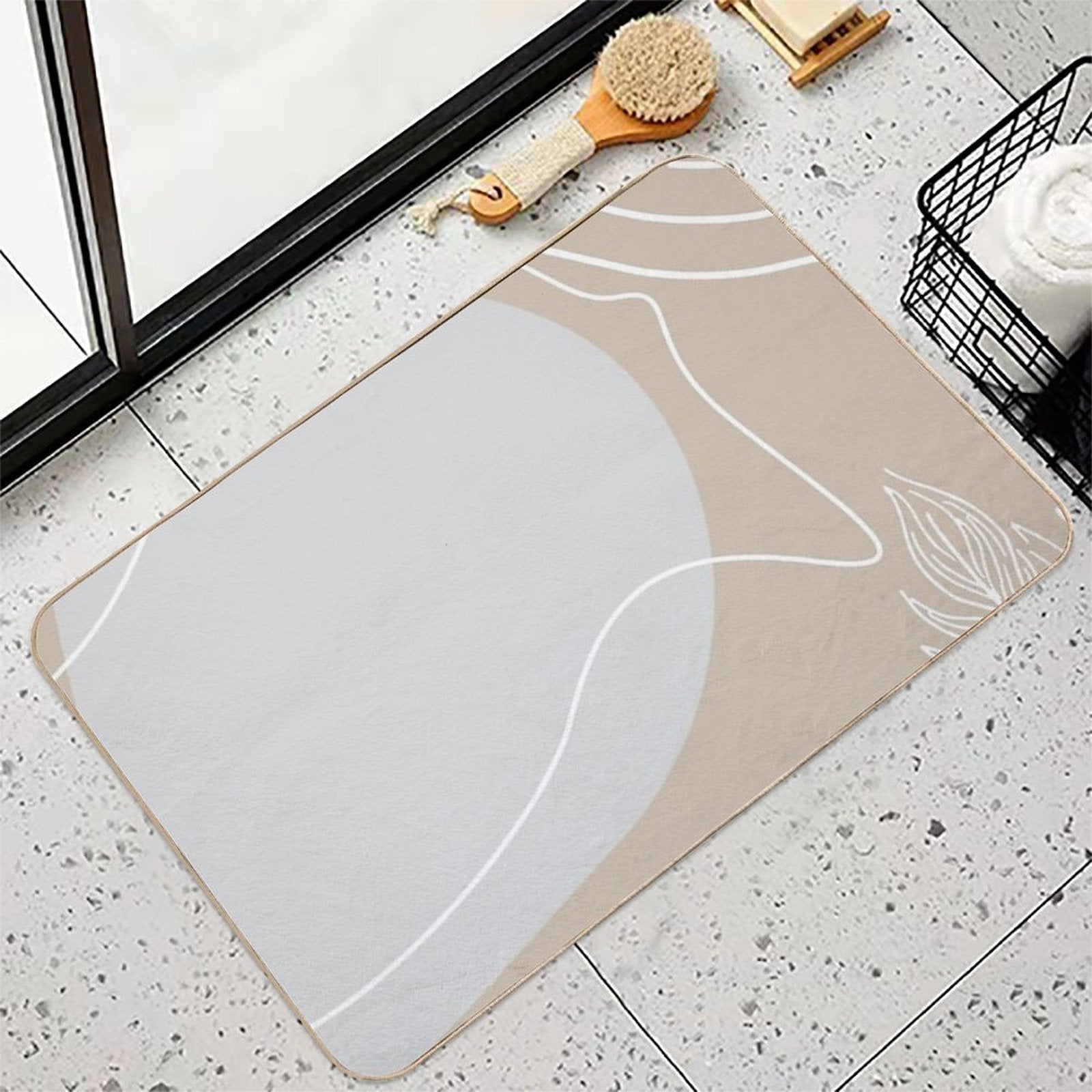 Abstract Floral Grey Pattern with Lines  Absorbent Bath Mat