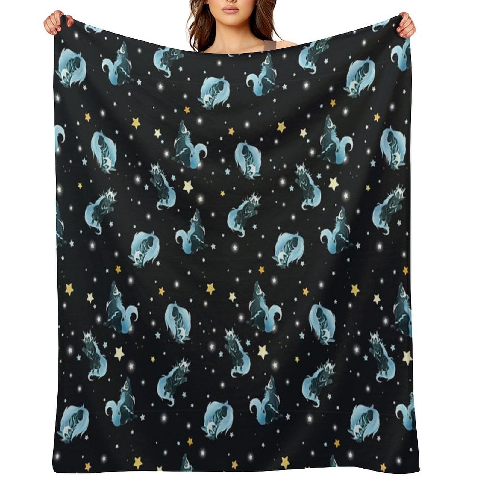 Cosmic Wolf Shrink-resistant Throw Blanket