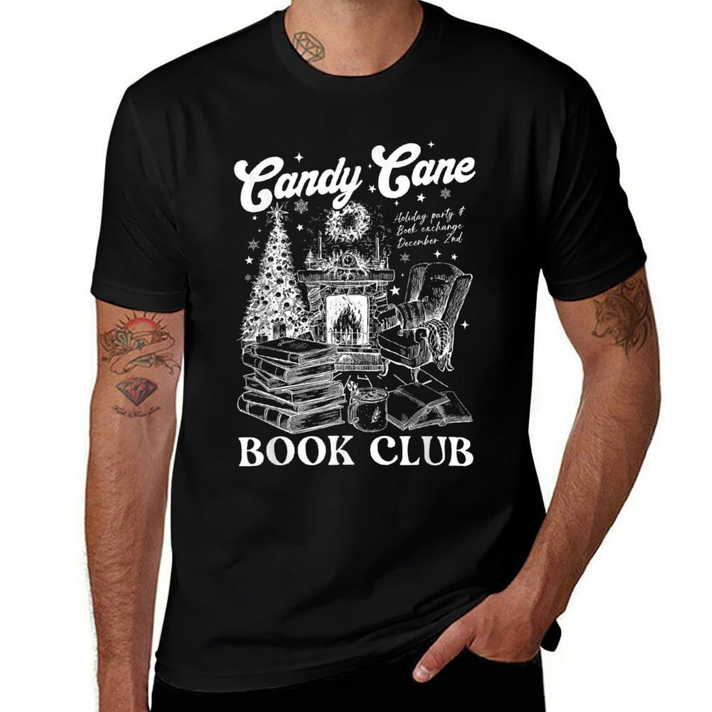 Bookish Christmas Candy Cane Book Club Librarian Winter Comfortable T-Shirt