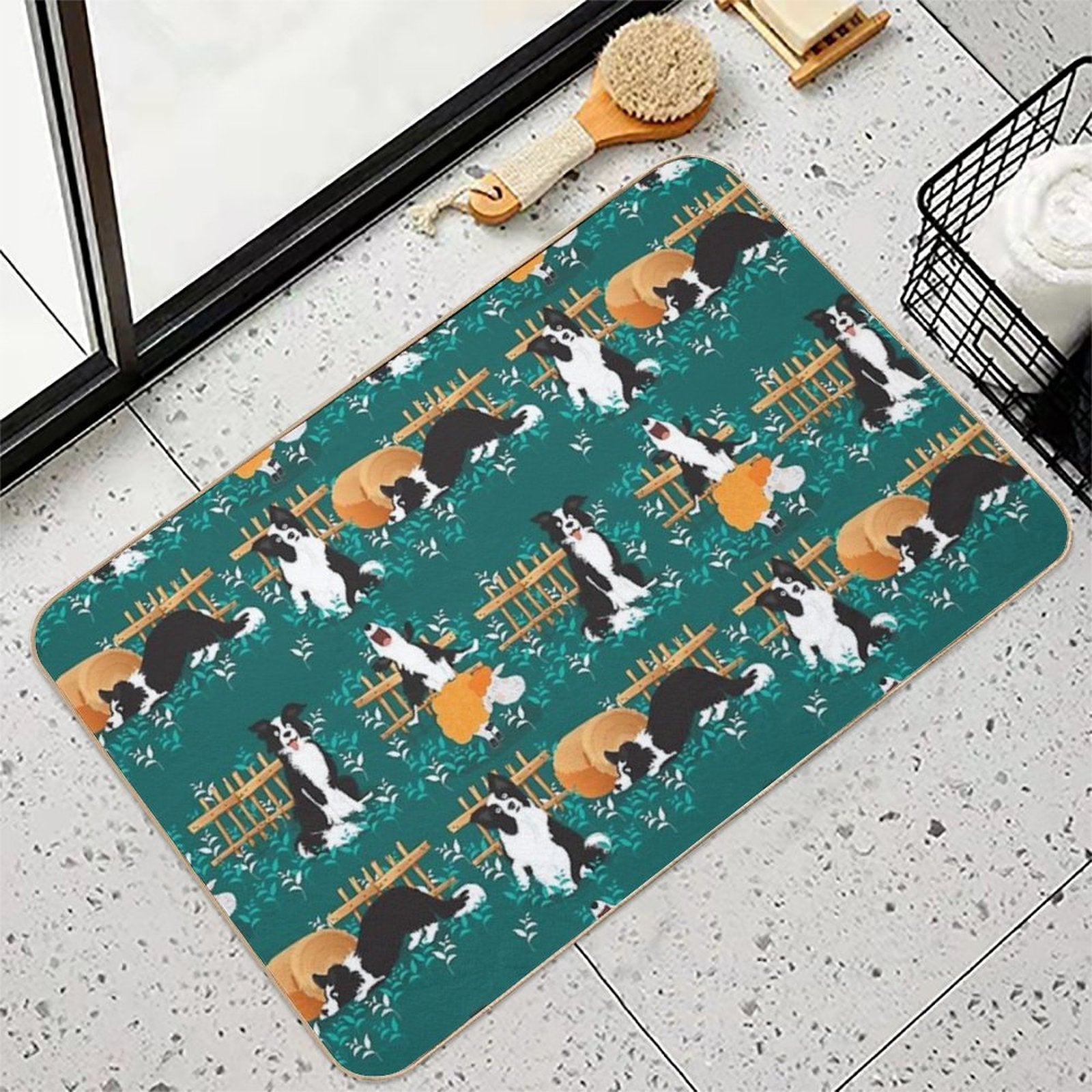 Border Collie Playing with Sheep  Non-Slip Bath Mat