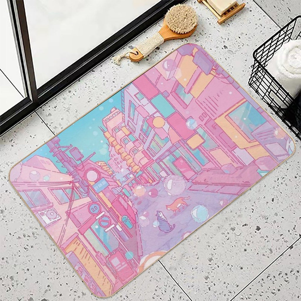 The Cute Cats in The Tokyo Streets (Soft Pastel Version)  Toxin-Free Bath Mat