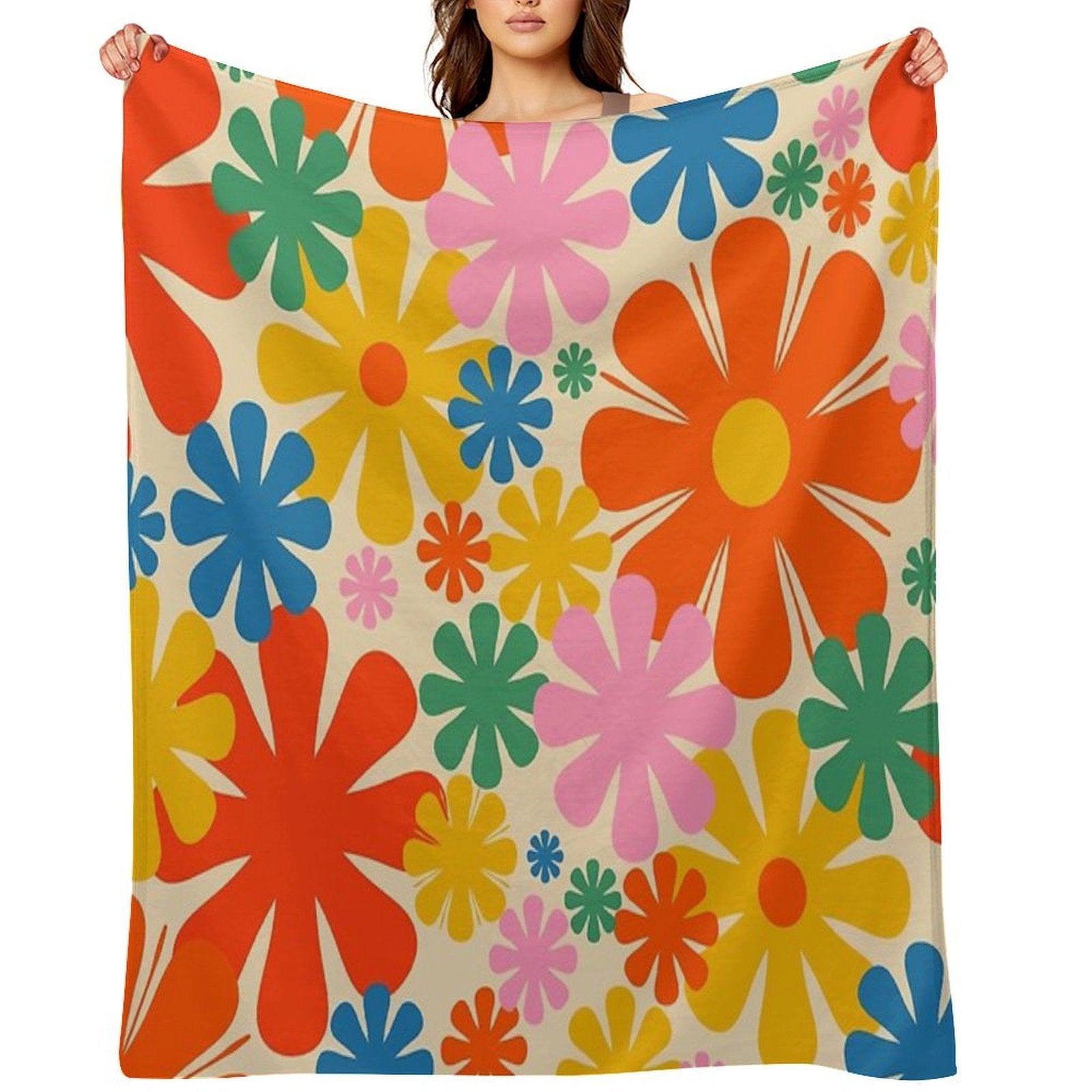 Retro 60s 70s Aesthetic Colorful Floral Pattern All-season Throw Blanket