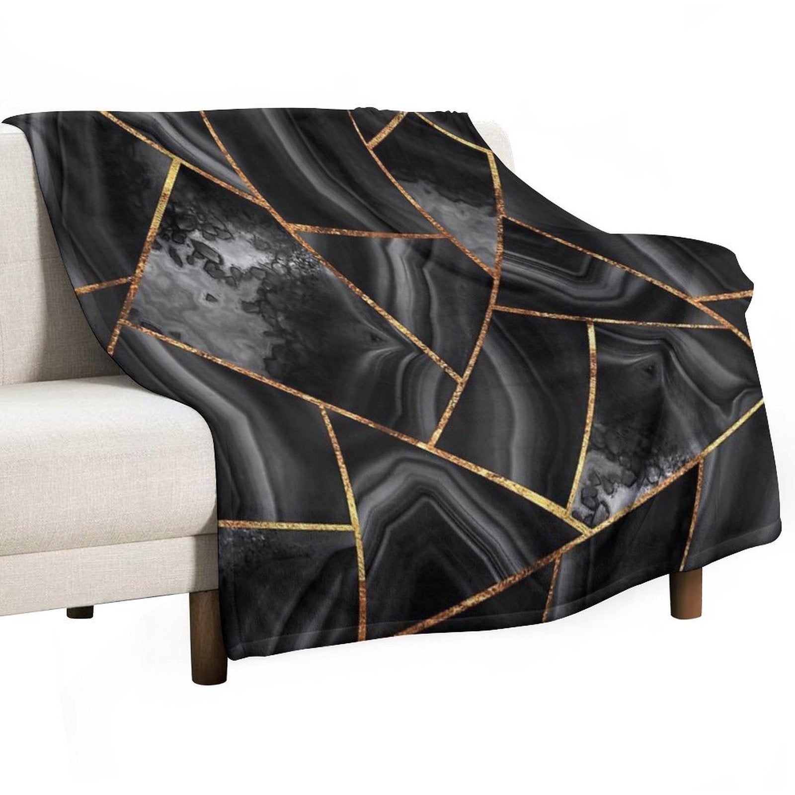 Black Night Agate Gold Geometric Glam #2 #geo #decor #art Comfort Throw Blanket