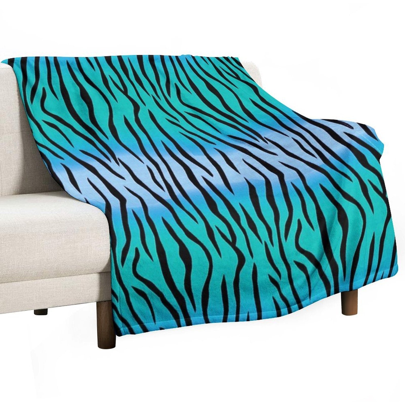 Tiger Skin Style Design in Blue Plush Throw Blanket