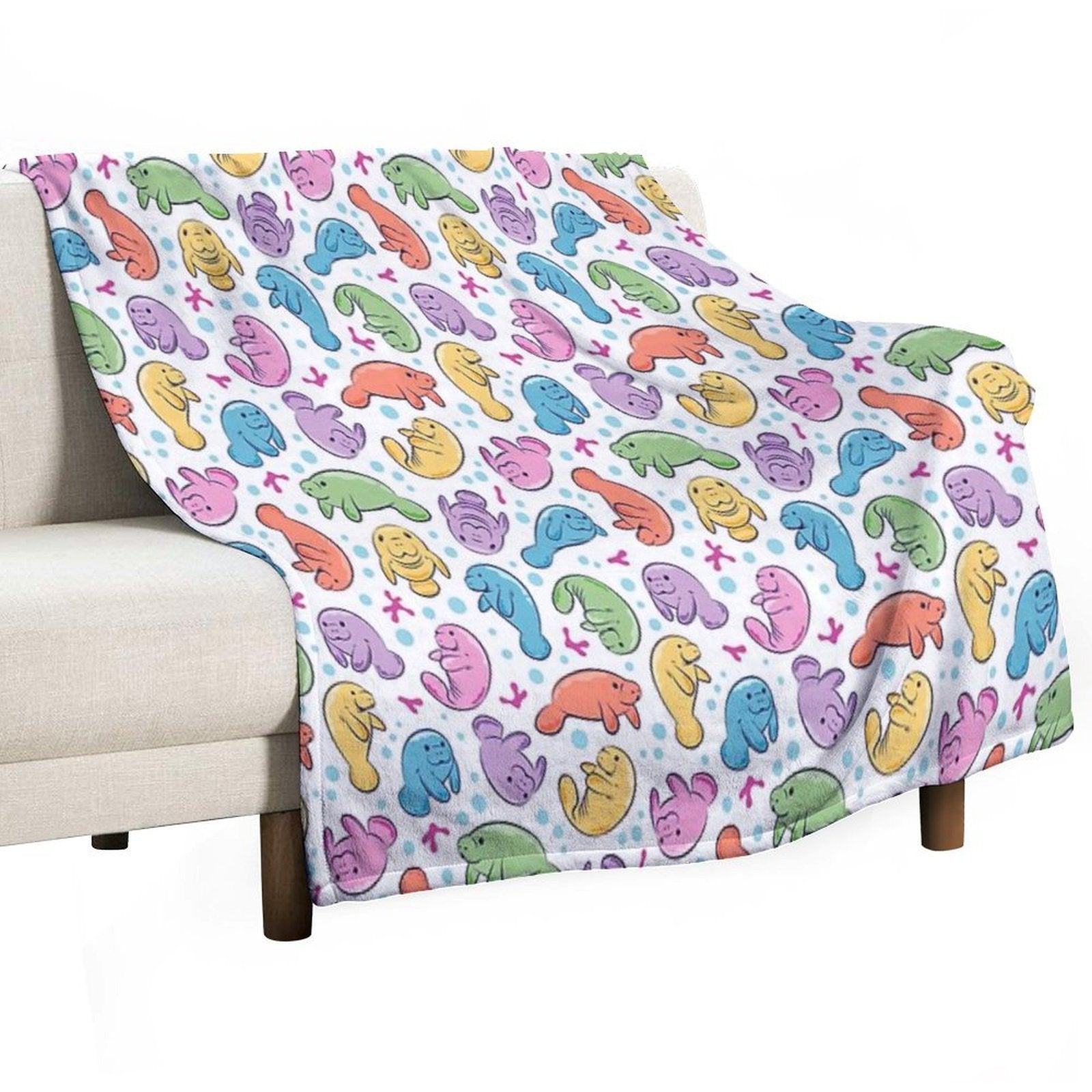 Cute Manatee Pattern - Colorful Underwater Pattern Travel-friendly Throw Blanket