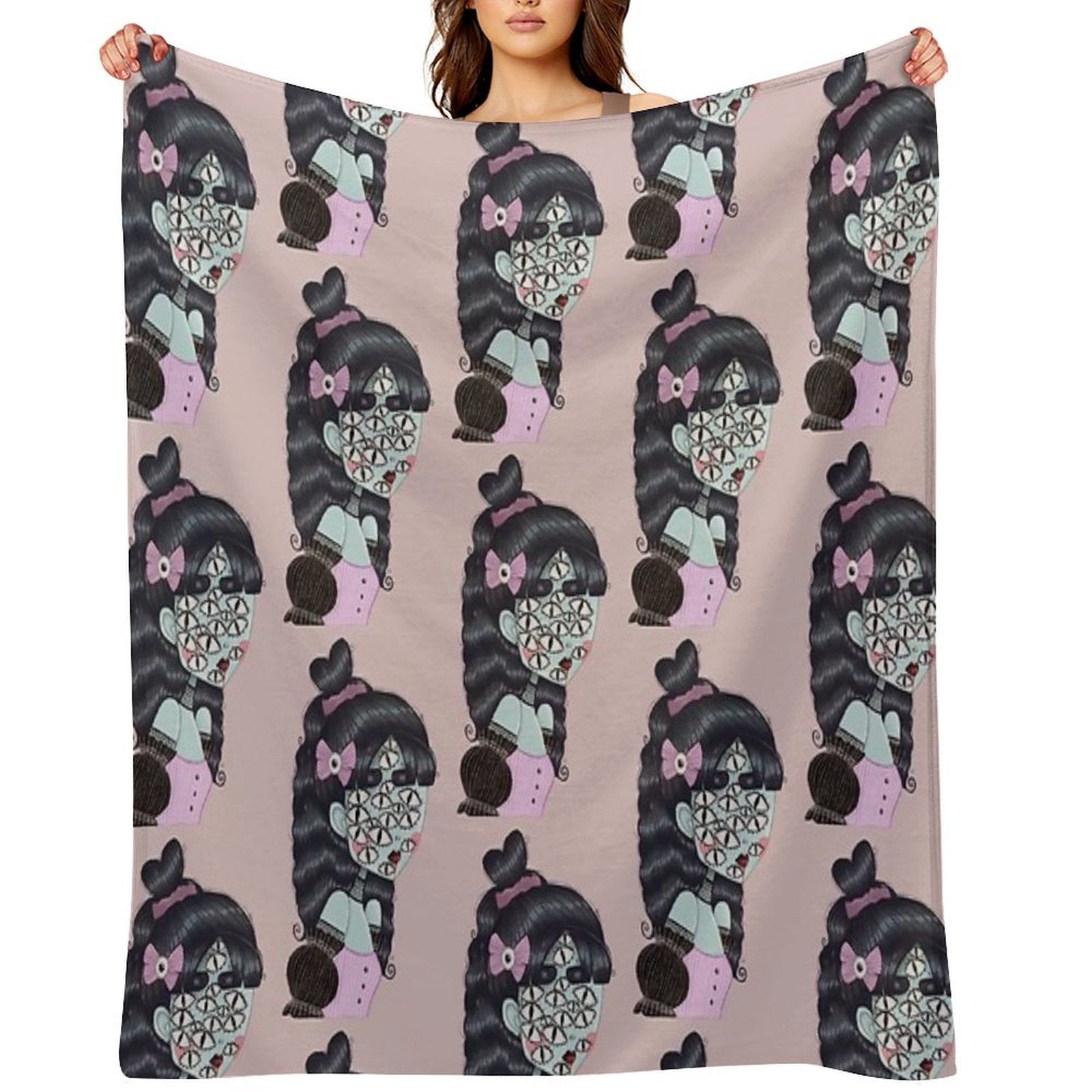 Pastel Goth Creature Illustration Easy Care Throw Blanket