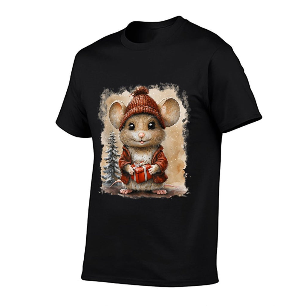 Cute Mouse Christmas Mouse Wearing Santa Hat Matching Pajama  Relaxed-fit T-Shirt
