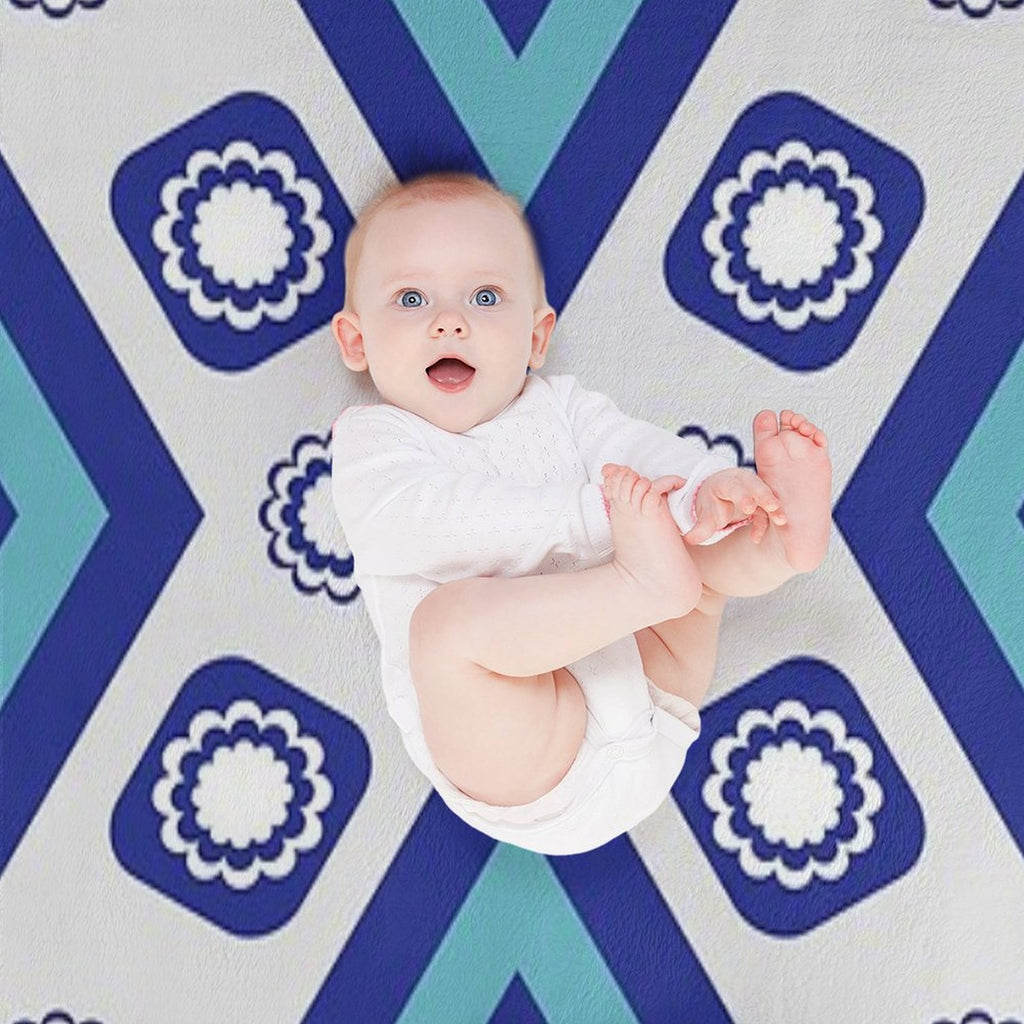 Blue Geometric And Floral Ethnic Pattern Durable Throw Blanket
