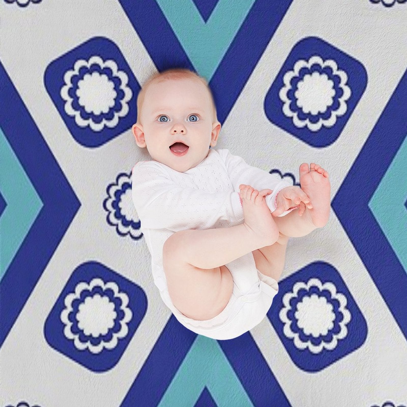 Blue Geometric And Floral Ethnic Pattern Durable Throw Blanket