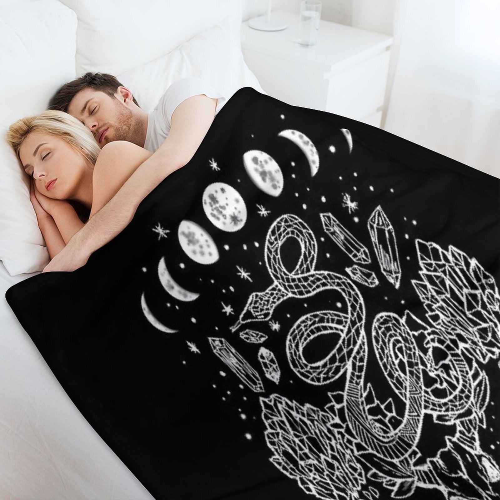 Moon Phases, Snakes, And Crystals Witchy Design Lightweight Throw Blanket