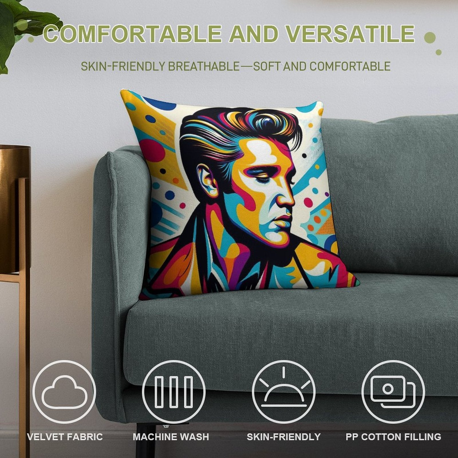 Elvis Presley Pop Art Soft Short Plush Fabric Throw Pillow
