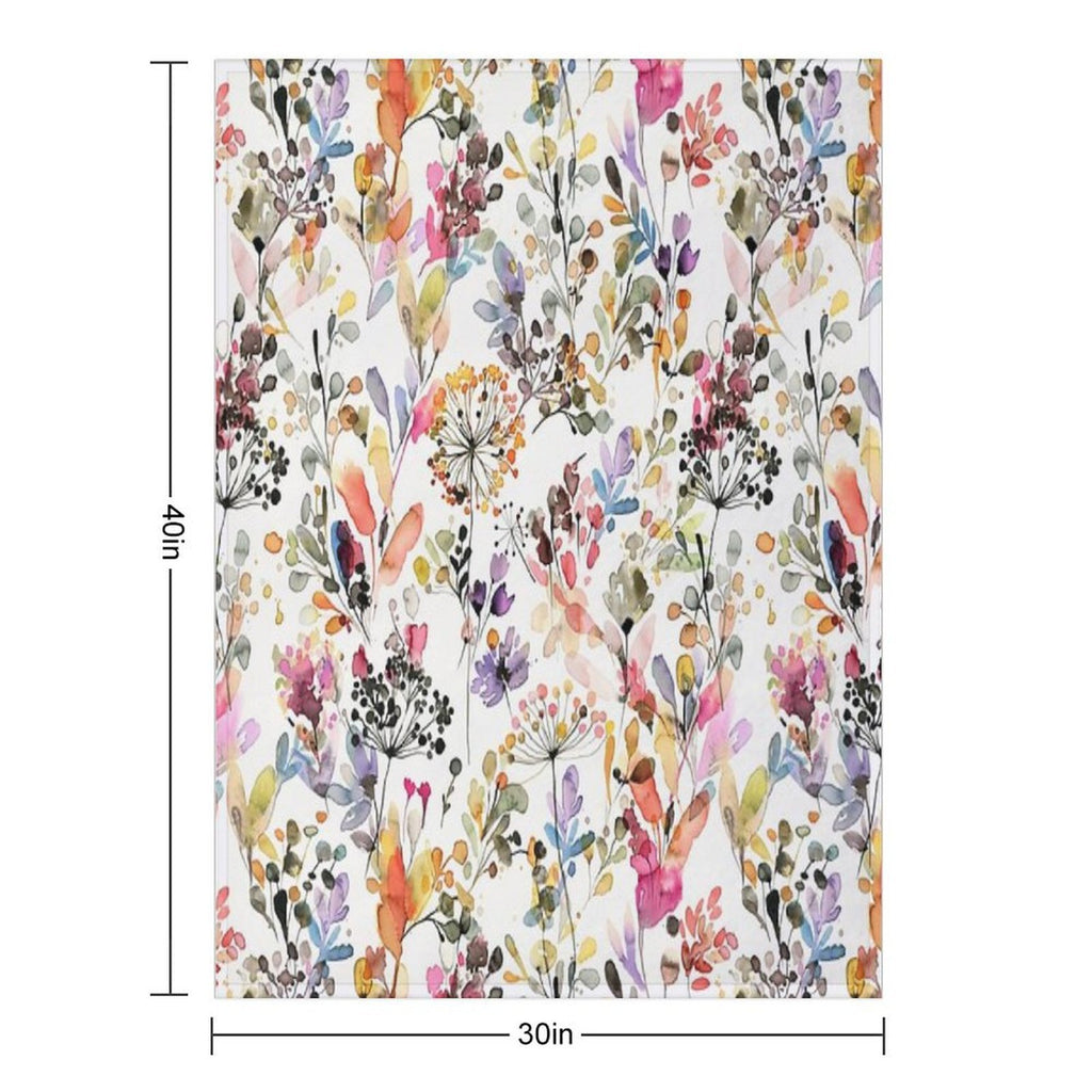 Wild Flowers And Plants Watercolor - Wild Nature Botanical Print Plush Throw Blanket