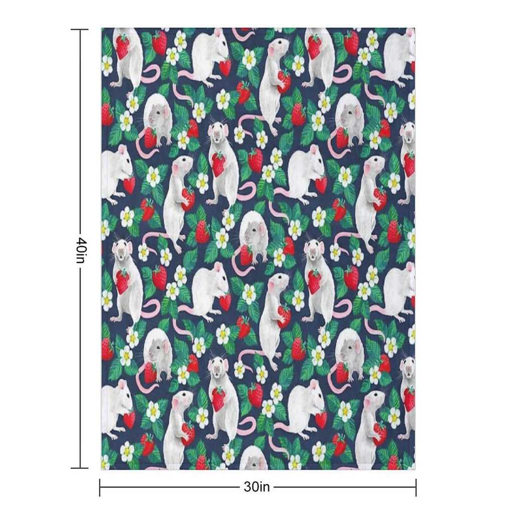 Rats Love Strawberries on Navy Blue Eco-conscious Throw Blanket