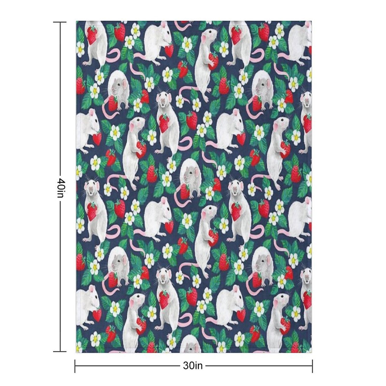 Rats Love Strawberries on Navy Blue Eco-conscious Throw Blanket