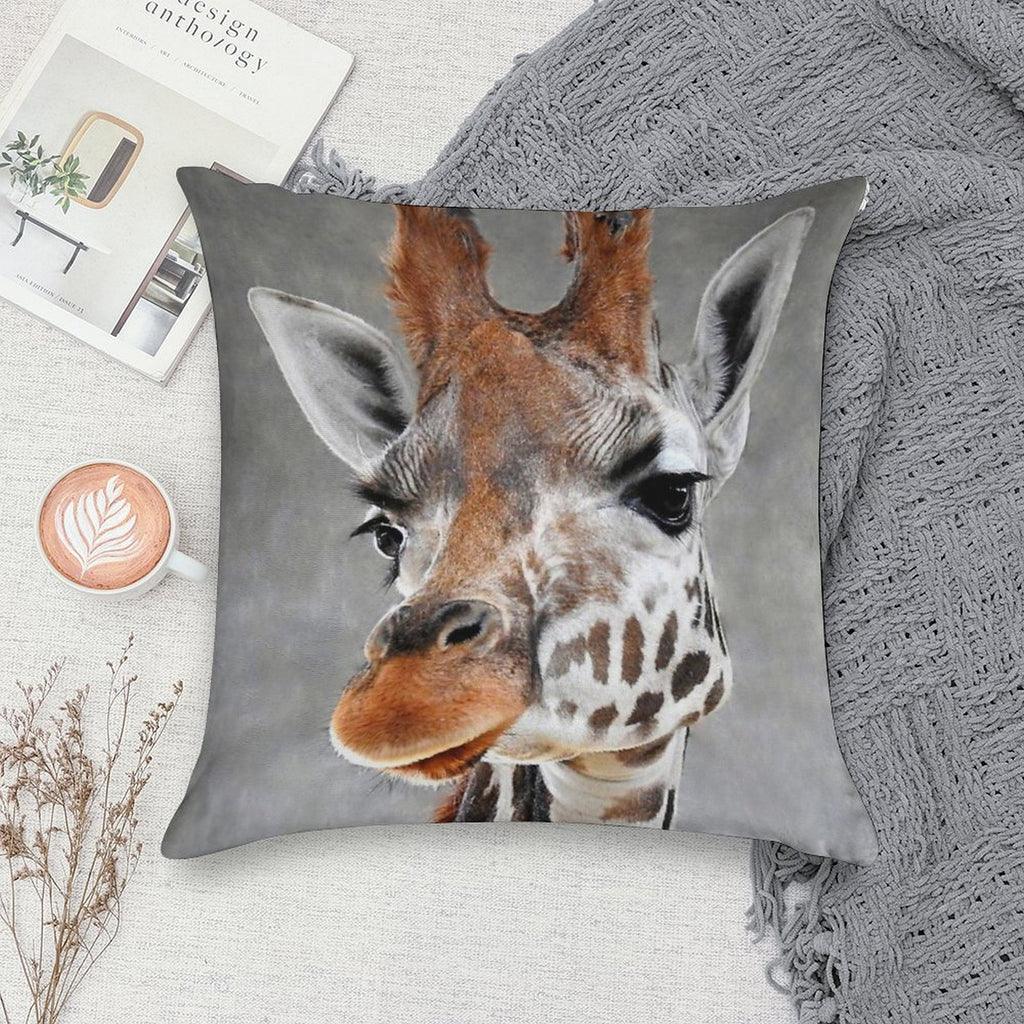 Giraffe on Grey Soft Hidden Zipper Throw Pillow