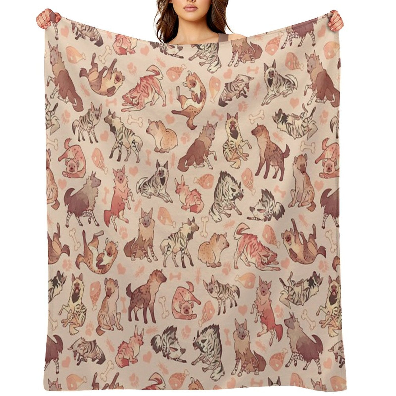 Hyenas in Creamy Orange Travel-friendly Throw Blanket