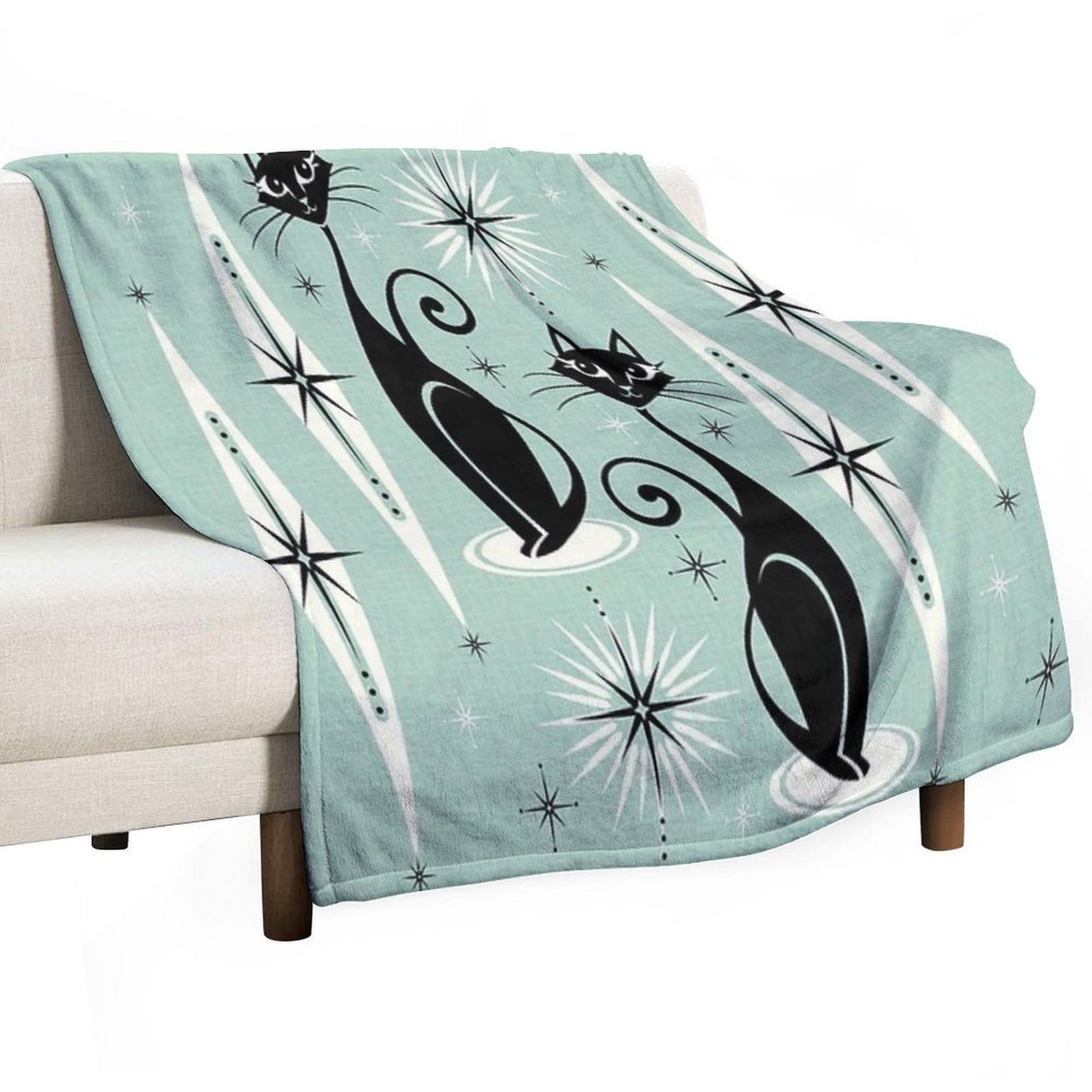 Mid Century Meow Retro Atomic Cats on Vintage Mint ©studioxtine Wrinkle-free Throw Blanket