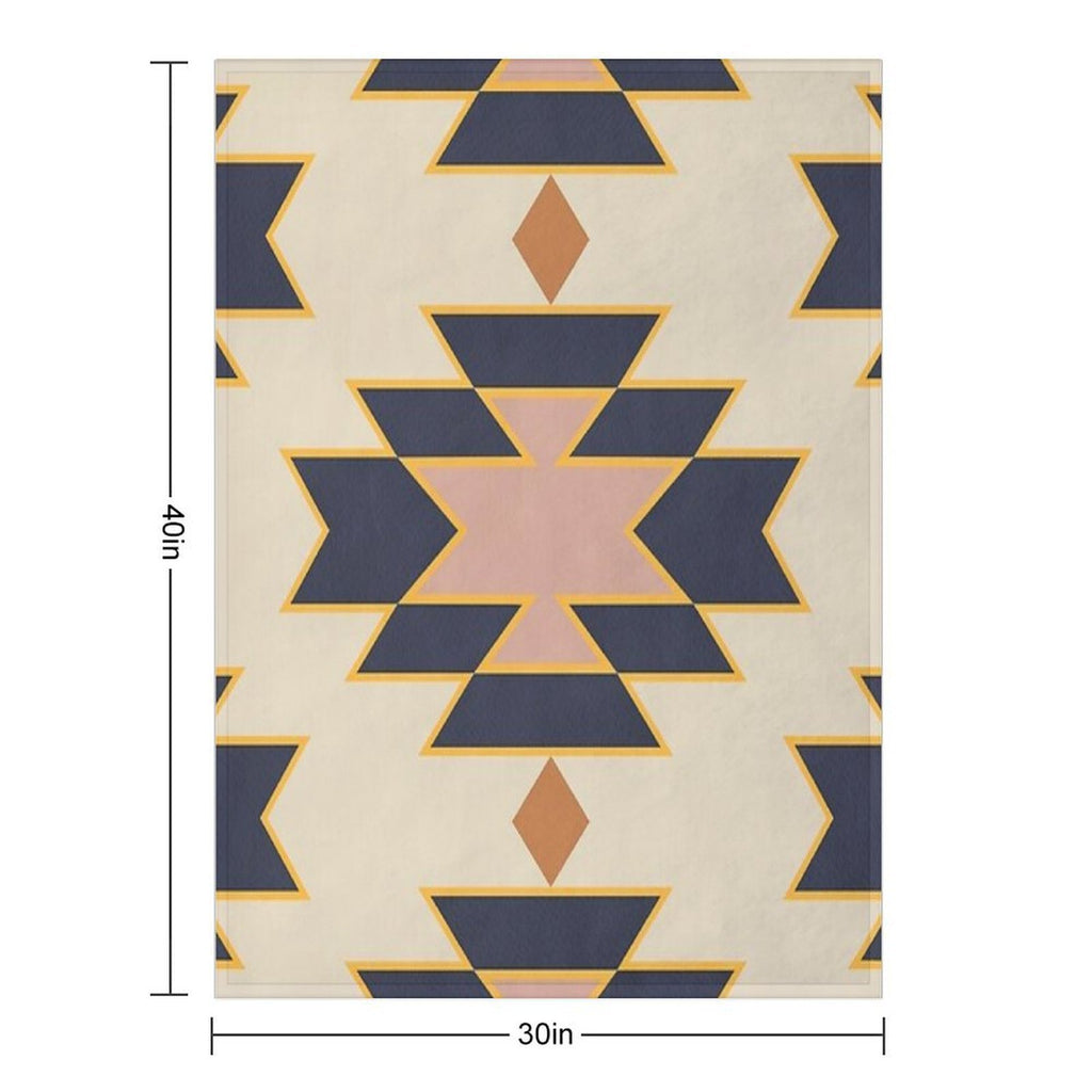 Desert Boho Aztec Folk Motif Blue And Blush Pink Sustainable Throw Blanket