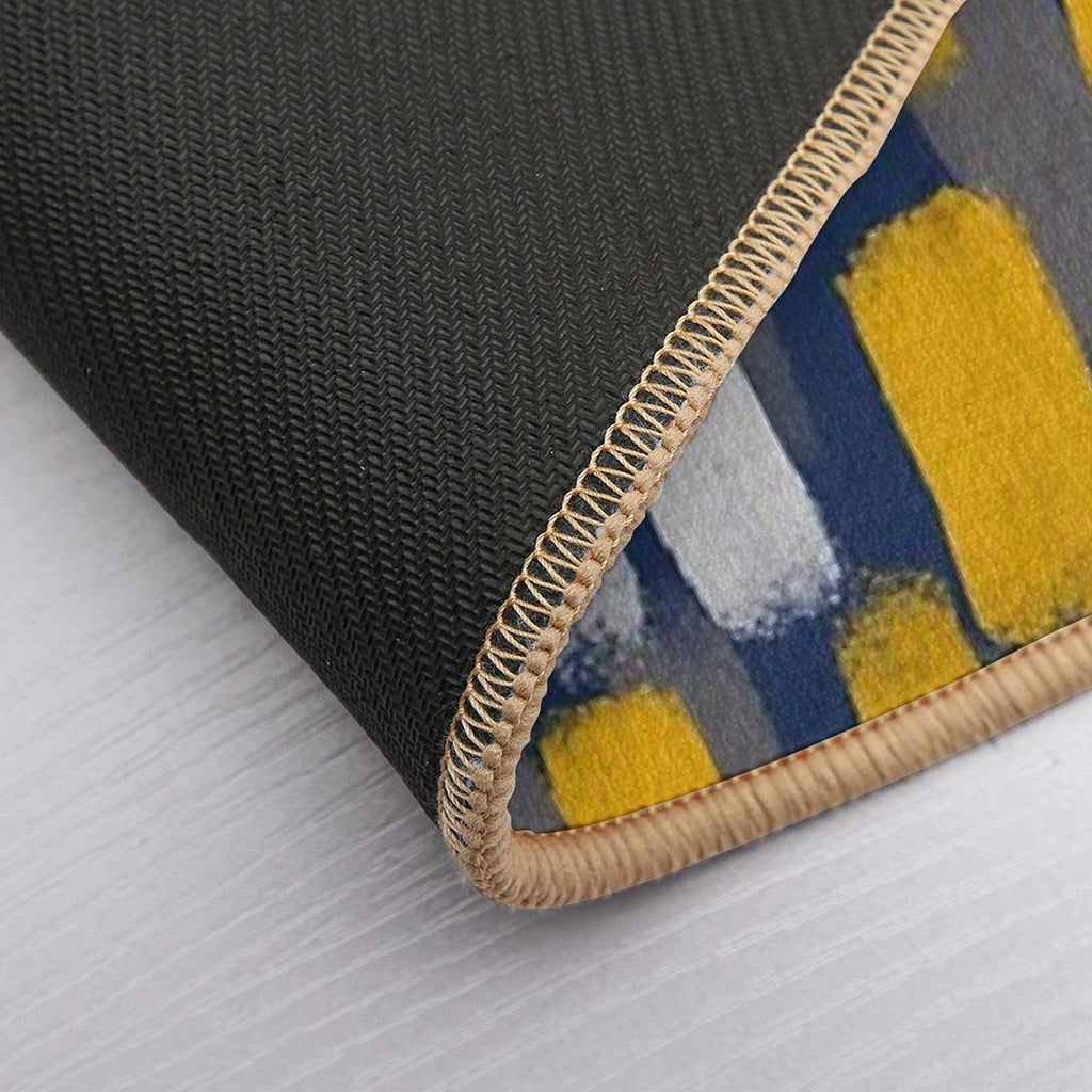 Abstract Grey And Mustard Yellow Paint Brush Effect on Navy Blue  Stain-Proof Bath Mat