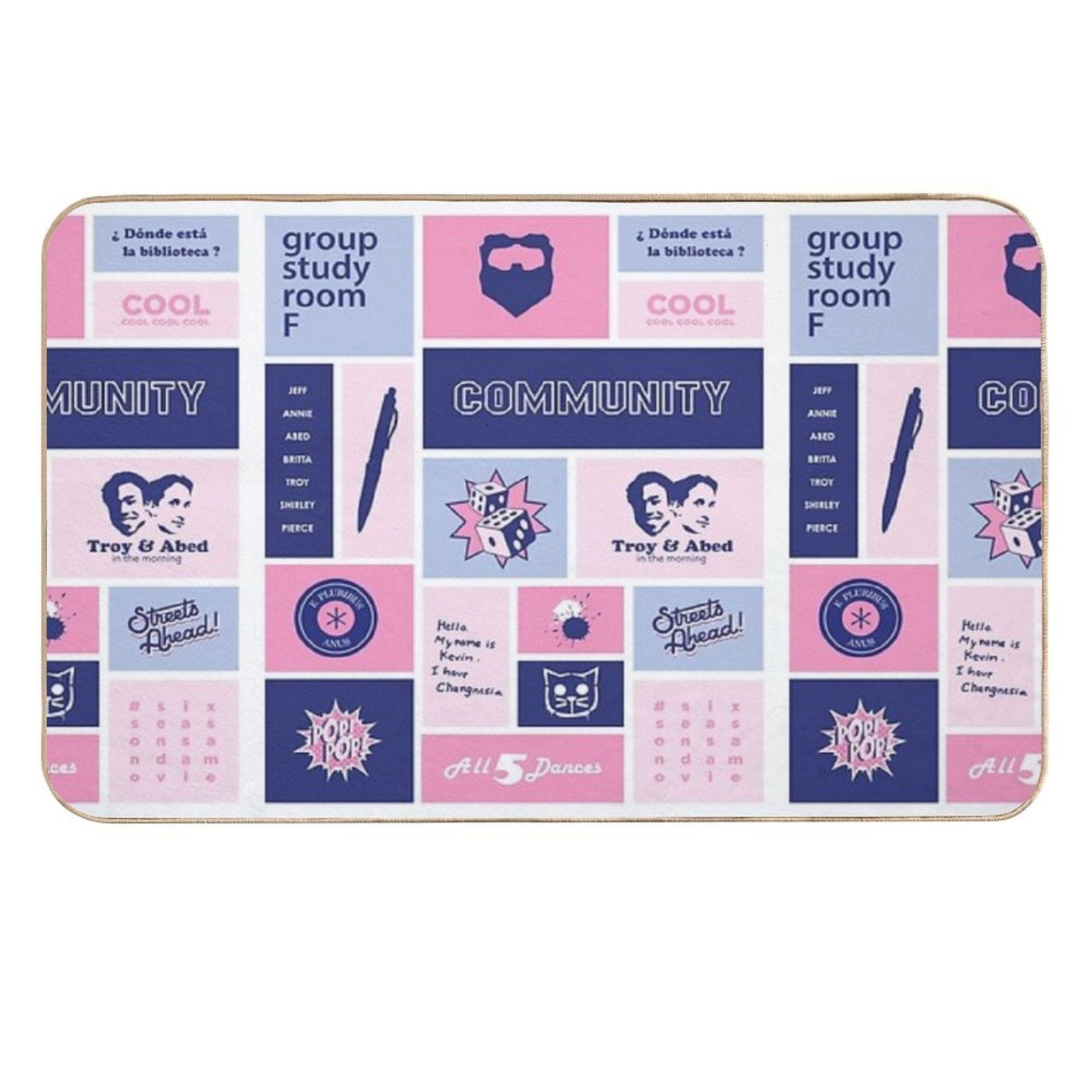 Community Collage Pink  Blue  Easy Maintenance Bath Mat